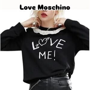 Love Moschino Lace Crochet Collar Wool Black Love Me Graphic Sweatshirt Size 4